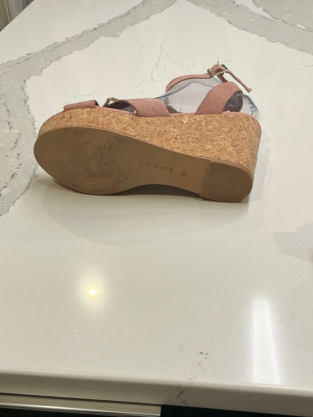 Lien Do Suede Ankle-Strap Cork Wedge Sandals in Dusty Rose Gently Worn Sz8.5